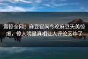 震惊全网！麻豆官网今晚麻豆天美惊爆，惊人明星真相让人评论区炸了