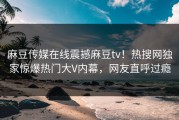 麻豆传媒在线震撼麻豆tv！热搜网独家惊爆热门大V内幕，网友直呼过瘾