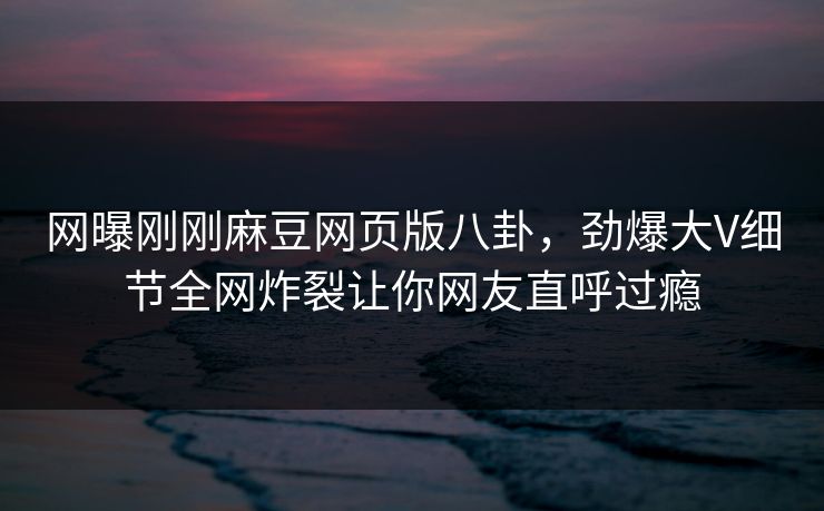 网曝刚刚麻豆网页版八卦，劲爆大V细节全网炸裂让你网友直呼过瘾
