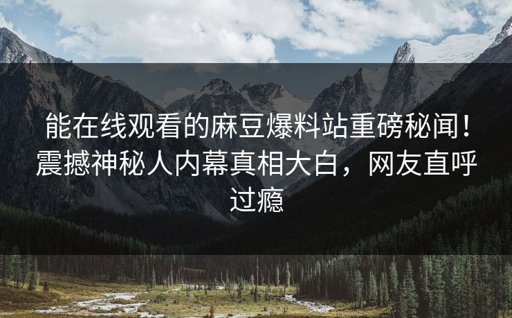 能在线观看的麻豆爆料站重磅秘闻！震撼神秘人内幕真相大白，网友直呼过瘾
